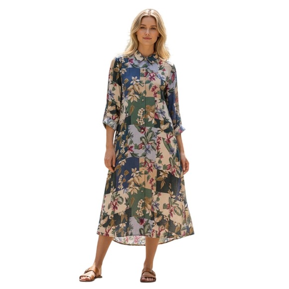Tommy Bahama Dresses & Skirts - Tommy Bahama Floral Patchwork Midi/Maxi Shirt Dress Multicolor‎ Button Front M